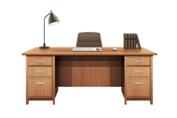 Stylish office desk with lamp and organized workspace showcases a modern professional environment during daytime hours