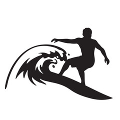 black and white silhouette of a surfing vector on a white background