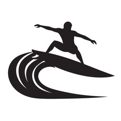 black and white silhouette of a surfing vector on a white background