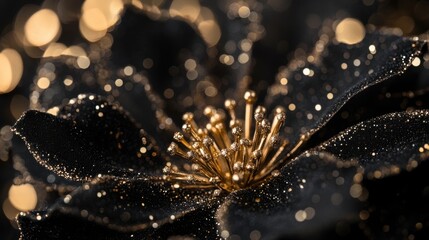 Black Glitter Flower with Gold Center.