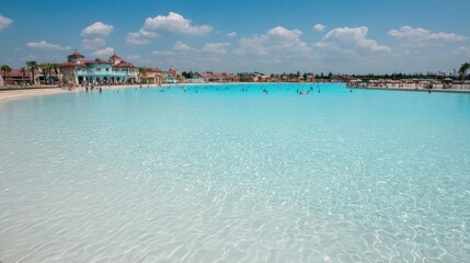 Fototapeta premium Serene Tropical Resort Lagoon with Crystal Clear Waters and Sky