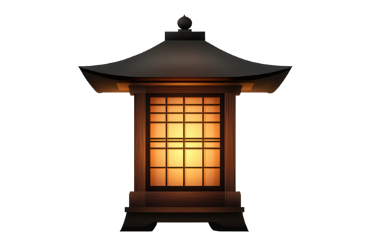 Elegant Japanese lantern with warm glow isolated on transparent background showcasing traditional design and craftsmanship for cultural appreciation
