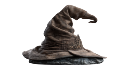 Aged Brown Pointed Witch Hat on Stone