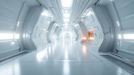 Obraz premium Futuristic White Spaceship Corridor.