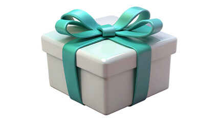 Fototapeta premium A white gift box with a turquoise ribbon and bow isolated on transparent background, perfect for birthdays, holidays, and special occasions