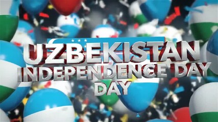 Uzbekistan Independence Day Celebration with Flag Balloons and Metallic Text
