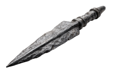 Ancient Grey Metal Arrowhead on Black Background