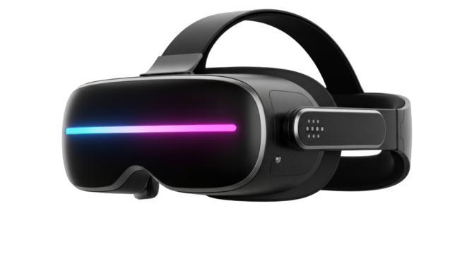 Sleek virtual reality headset with vibrant lighting and futuristic design