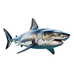 Great White Shark Swimming with Mouth Open Revealing Teeth, Isolated on Transparent Background, Ocean Predator in Deep Blue Water