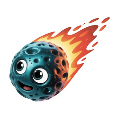 Cute cartoon meteor with fire trail isolated on transparent background for space and science