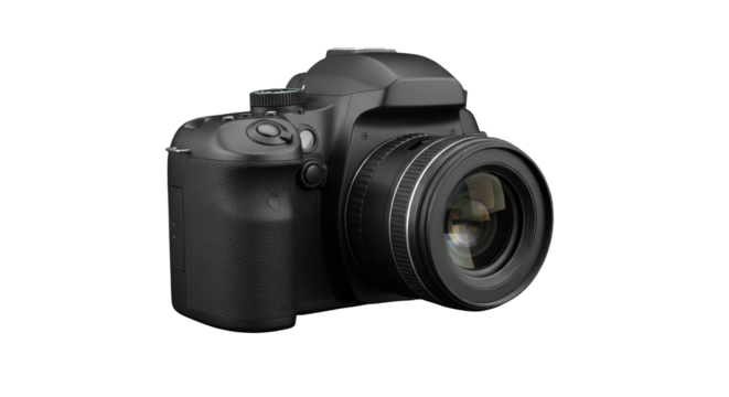 Monochrome marvel: Isolated digital slr camera showcases sleek design and advanced technology in a