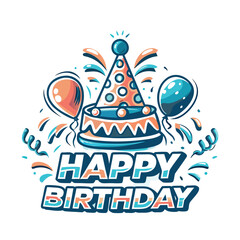 Obraz premium Birthday Balloons, confetti, party hat, 'Happy Birthday'