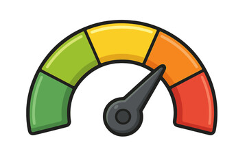 Gauge indicator performance measurement. Speedometer icon for dashboard. Risk meter from low to high. Credit score concept. Vector illustration for rating and infographics.