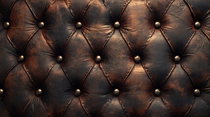 Fototapeta premium Dark Brown Tufted Leather Upholstery with Buttons Texture
