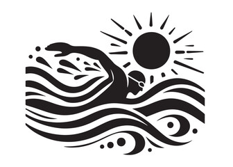 swimming logo silhouette vector, swimmer silhouette vector illustration, water swimmer silhouette vector design, water sports swimming logo silhouette vector on white background