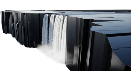 Abstract architectural waterfall cascade with structured block cliff formation design