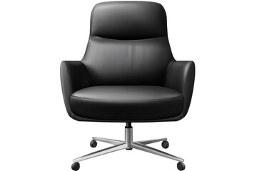 Modern black office chair with ergonomic design and swivel capabilities isolated on a white background