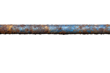 Rusty blue iron rod isolated on transparent background showcasing weathering and age, highlighting unique textures and colors in a low resolution setting