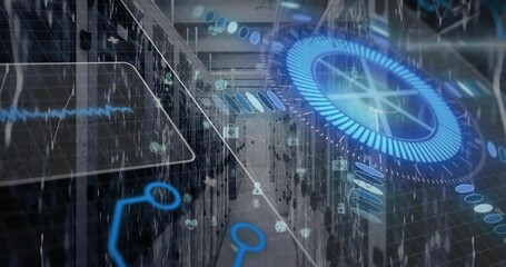 Animation of data processing over server room - Powered by Adobe