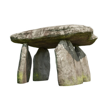 Isolated on transparent background, a dolmen is a singlechamber megalithic tomb, usually consisting of three or more upright stones