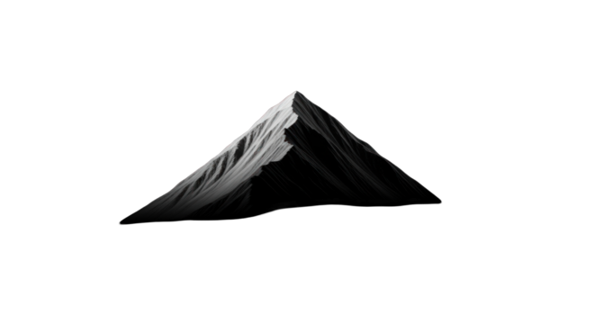 Monochromatic mountain peak emerging from darkness, a stark contrast of light and shadow