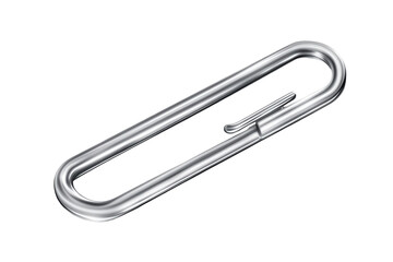 Silver paper clip isolated on light background, showcasing its smooth metallic surface and streamlined design, ideal for office use and organization tasks