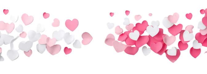 Pink and White Paper Hearts Scattered on Black Background