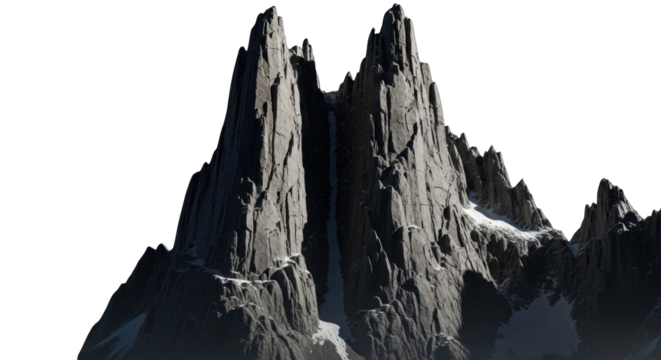 Majestic rocky peaks pierce the sky evoking solitude and awe inspiring natural grandeur of mountains