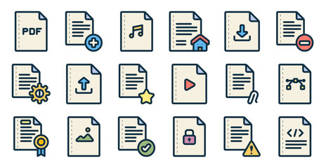 Type of files icon set related to file, document, docs, data, paper, sheet, digital, and others. vector illustration with lineal color style © agusraharj