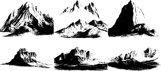 Vintage mountain engraving design elements collection for retro art and prints