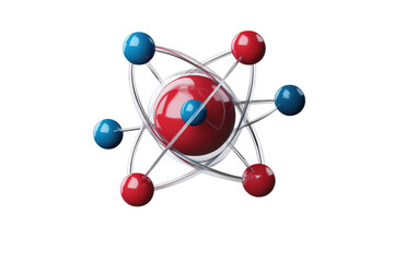 Representation of an atomic model illustrating particles and their arrangement in three-dimensional space with vibrant colors and transparent elements