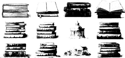 Obraz premium Vintage notebook and book engravings collection for retro design projects