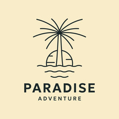 palm tree sea nature line art logo vector minimalist illustration design, beach view coconut tree logo design