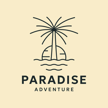 palm tree sea nature line art logo vector minimalist illustration design, beach view coconut tree logo design