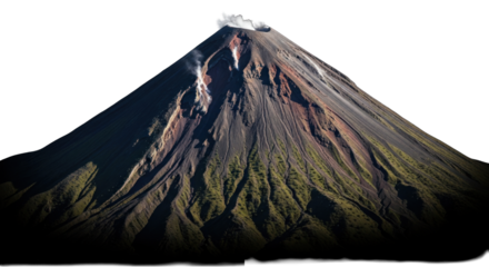 Majestic volcano peak landscape with vapor emissions and textured slopes detail captured in