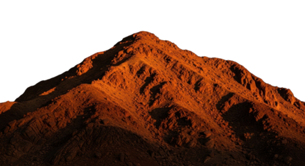 Fiery mountain illuminated with golden sunlight against a stark black background showcasing