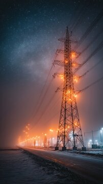 High Voltage Tower in Dramatic Sky