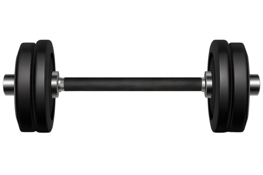 Classic black dumbbell viewed from the side showcasing its sleek design and sturdy build, highlighting its use in fitness routines and weightlifting exercises at the gym or home
