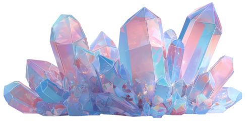 Colorful Iridescent Crystal Cluster on Transparent Background