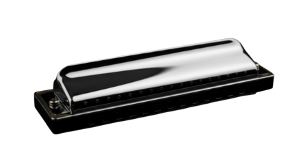 Harmonica instrument reflecting sleek design with high gloss finish in a dark ambience