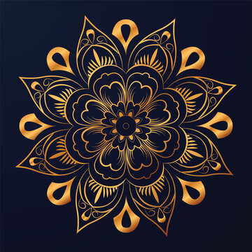 Elegant Decorative Gold Mandala on Midnight Blue Background