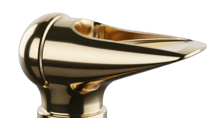 Elegantly crafted golden saxophone mouthpiece detailed studio shot on black backdrop