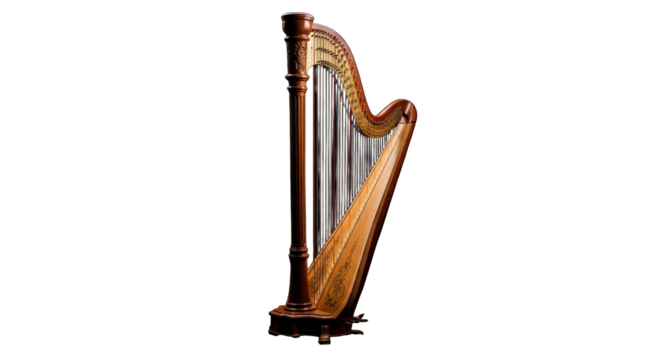 Elegant harp stands poised against a solid ebony backdrop for sophisticated imagery