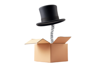 Fools hat springing out of a box creates a whimsical moment of surprise and playfulness in a bright and isolated setting