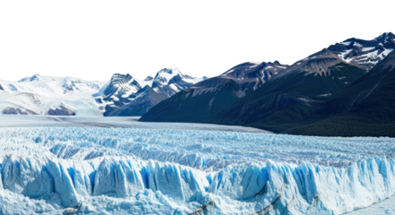 Magnificent glacier tongue nestled among mountainous scenery under a dramatic sky