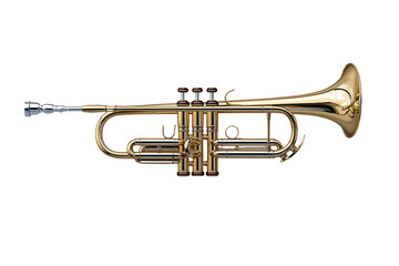 Obraz premium Trumpet isolated on transparent background showcasing intricate design and polished finish for musical presentations, performances, and educational purposes, ideal for musicians and enthusiasts