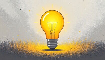 一本の光る電球のシンプルなイラスト