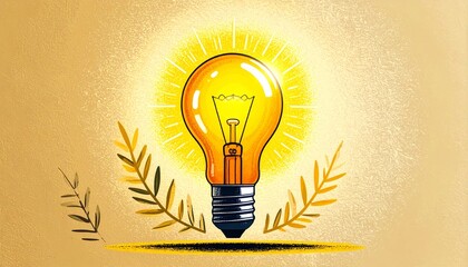 一本の光る電球のシンプルなイラスト