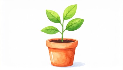 小さな植木鉢から、緑色の双葉が芽吹いているイラスト