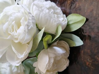 bouquet of white roses white roses wedding bouquet artificial flowers dark background with print